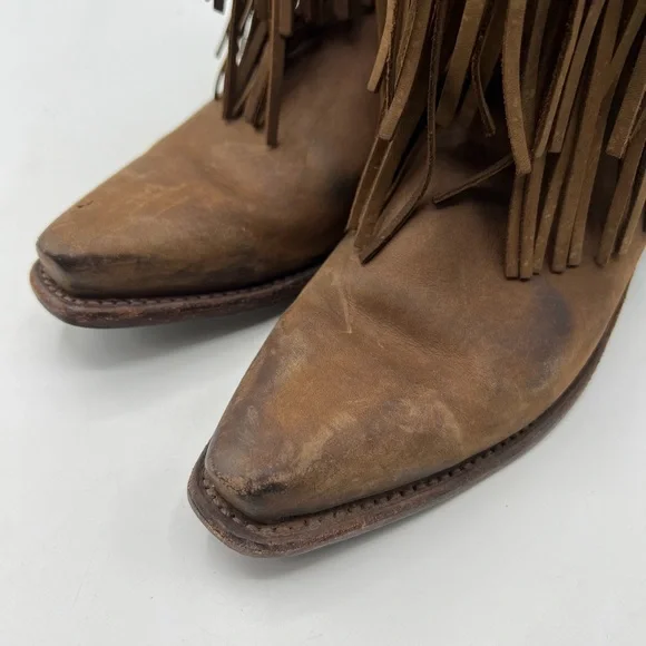 Old West Sz 8 Brown Leather Fringe Western Cowgirl Boho Boots - Picture 9 of 15